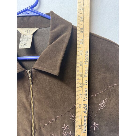 Teddi Embroidered Brown Jacket XL Polyester Spandex Zip-Up Floral Decorations - Picture 8 of 11